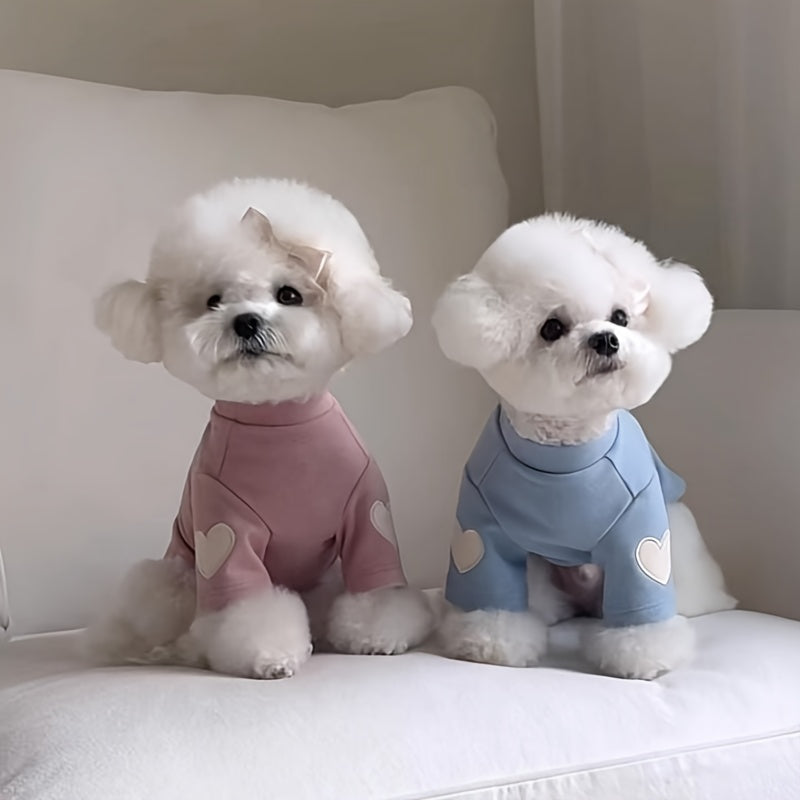 Small Dog Clothes 3-Piece Set Spring Summer Thin Fleece Shirt for Teddy Bichon Frise – Heart Print Two-Legged Base Layer for Small and Medium Dogs Sizes S-XL
