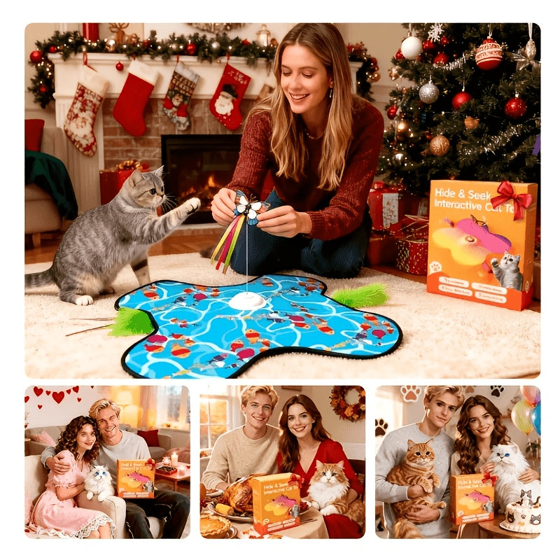 Motion-Activated Interactive Cat Toy 2-in-1 Rechargeable with Flying Butterfly Hidden Feathers & Animal Sounds - 360° Self-Play for Kittens & Cats