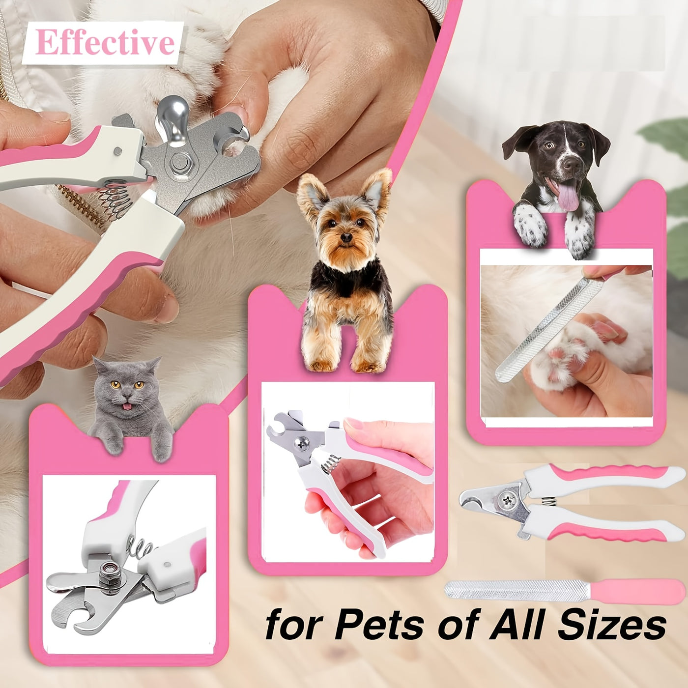 7-in-1 Pet Grooming Kit for Dogs & Cats – Self-Cleaning Slicker Brush, Nail Clippers, Shampoo Bath Brush, Dental Care Set for Puppies & Cats | Pink & Blue, 9pcs