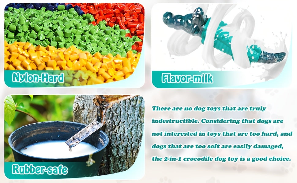 Indestructible Dog Chew Toy for Aggressive Chewers – Crocodile Shape Milk Flavor, Dental Cleaning, Large Medium Dogs 20-100 lbs, Durable Tough Chew