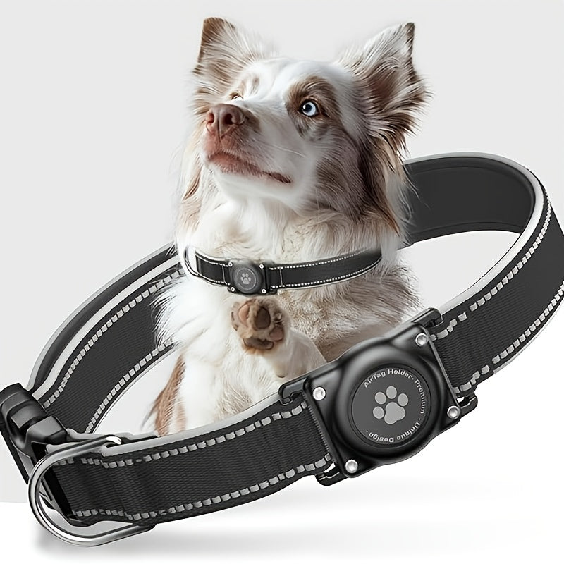 Reflective Dog Collar with AirTag Holder Padded Durable for Small Medium Large Dogs – GPS Tracking Compatible Pet Collar, Sizes S-XL, 6 Colors