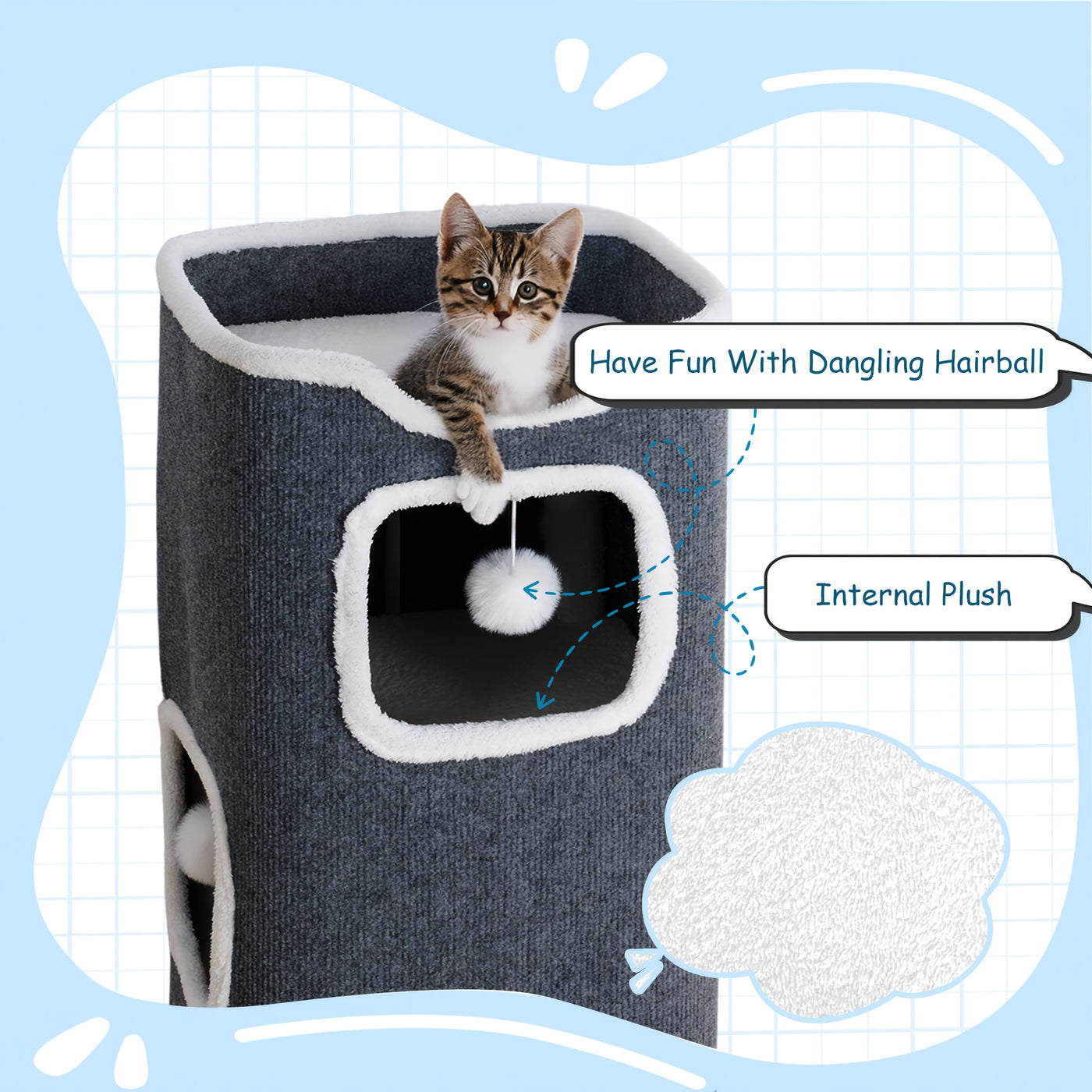Multi-Level Foldable Cat Tree Tower for Indoor Cats – Cat Condo with Hanging Toy Balls, Cozy Top Bed & Scratch-Resistant Felt, 1/3/4 Tier