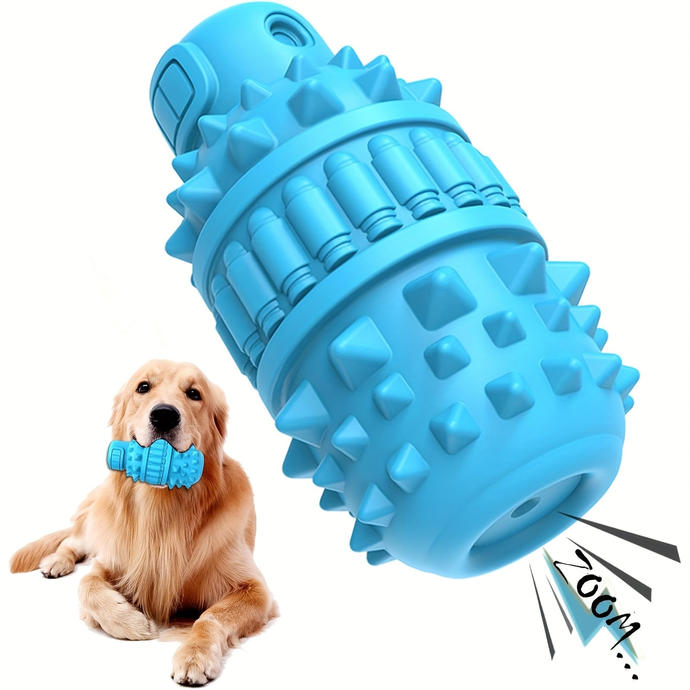 Squeaky Dog Chew Toy – Wolf Tooth Bottle Shape, Durable Interactive Chew Toy & Toothbrush for Aggressive Chewers, Cleans Teeth While They Play