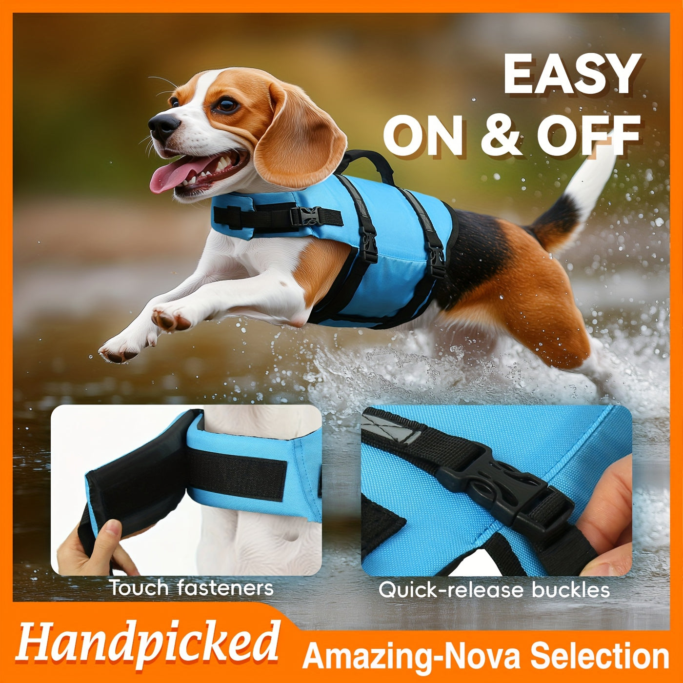 Dog Life Jacket for Swimming – Ripstop Buoyancy Vest with Handle, Hook & Loop Closure, Flotation Safety Coat for Small Medium Large Dogs, Pool Lake & Beach Use