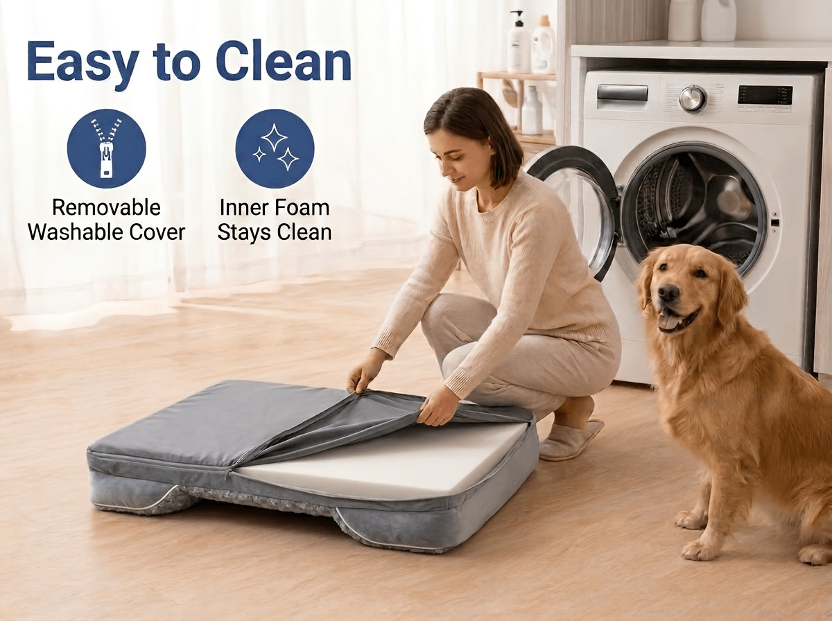 Orthopedic C-Shape Dog Sofa Bed for Extra Large Dogs – 3.5" Bolster, Plush Washable Removable Cover & Nonslip Bottom, Gray