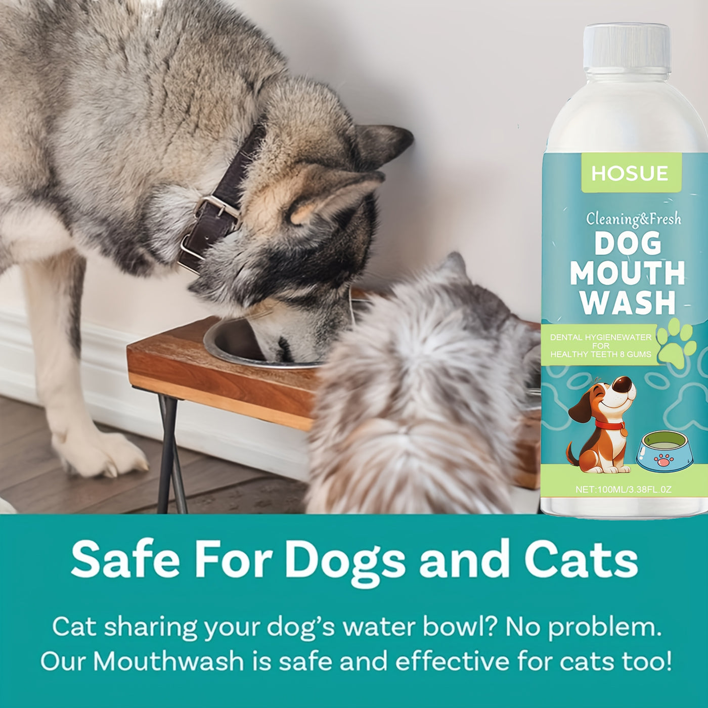 Dog Mouthwash for Fresh Breath 100ml – Peppermint Natural Dental Water Additive Oral Care Liquid for Dogs