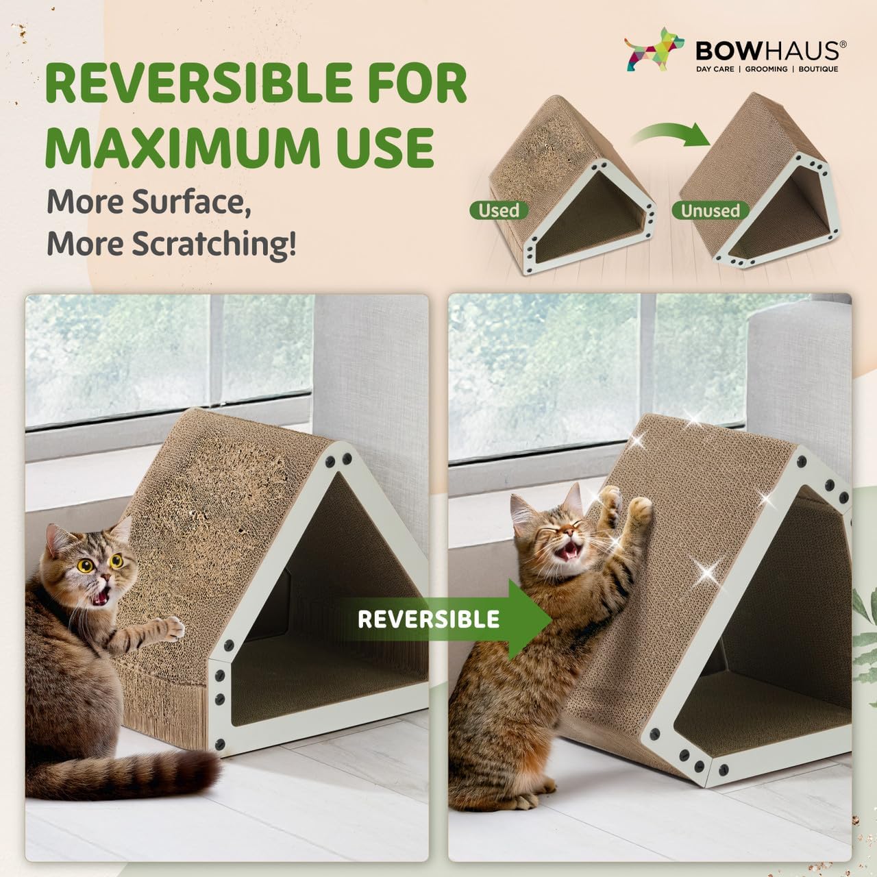House Cat Scratcher Lounger - Large Reversible 5-Layer Cardboard Cat Scratching Pad & Board for Indoor Cats, 16x14x12 Inch, Brown & White