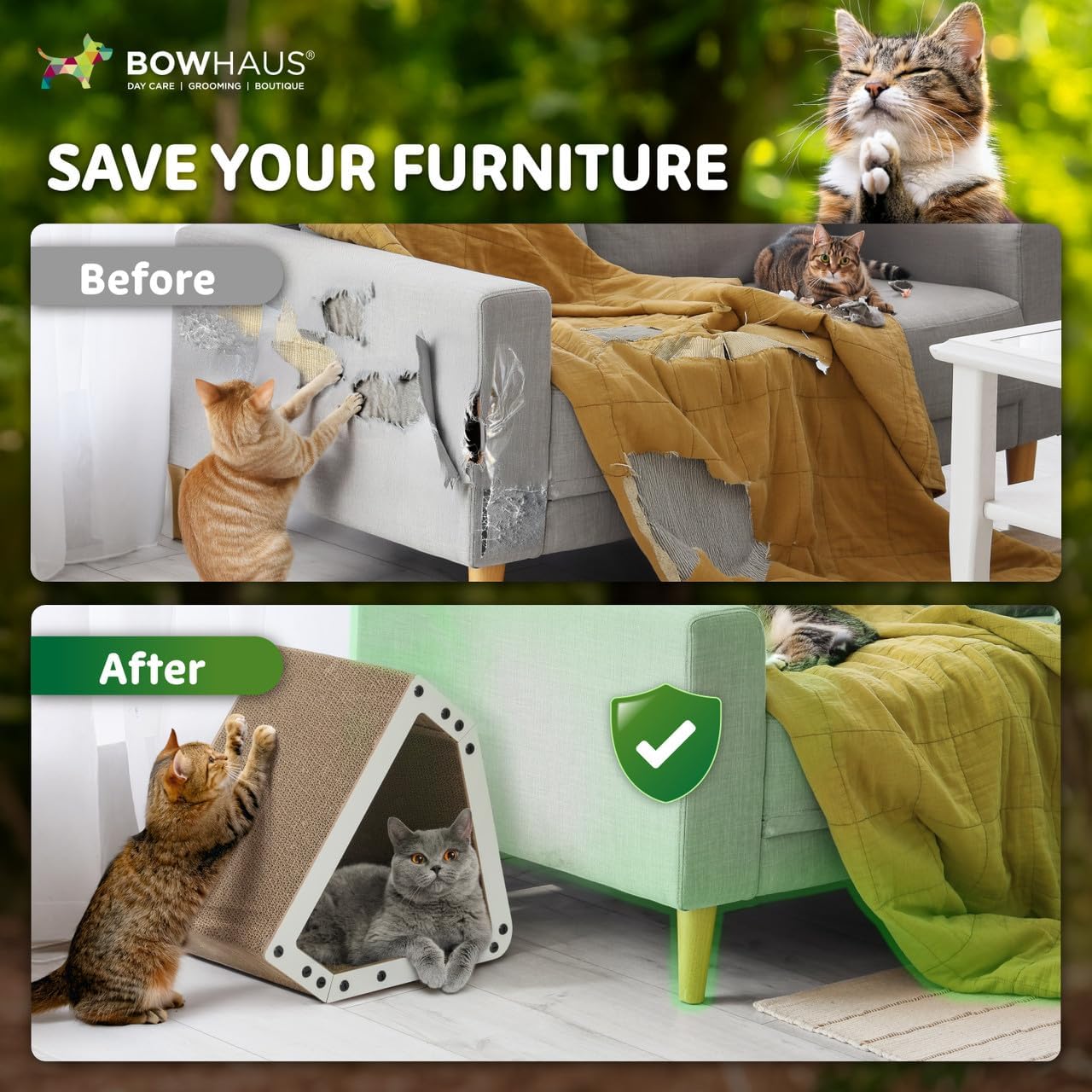House Cat Scratcher Lounger - Large Reversible 5-Layer Cardboard Cat Scratching Pad & Board for Indoor Cats, 16x14x12 Inch, Brown & White