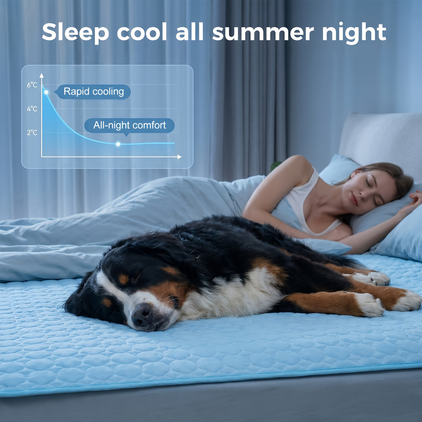 Cooling Mat for Dogs & Cats XXL 79x67 Inch - Ice Silk Summer Pet Cooling Pad Machine Washable, Snowflake Design Crate Liner for Kennels Beds Floors, Self-Cooling Blanket for Small Medium Large Dogs