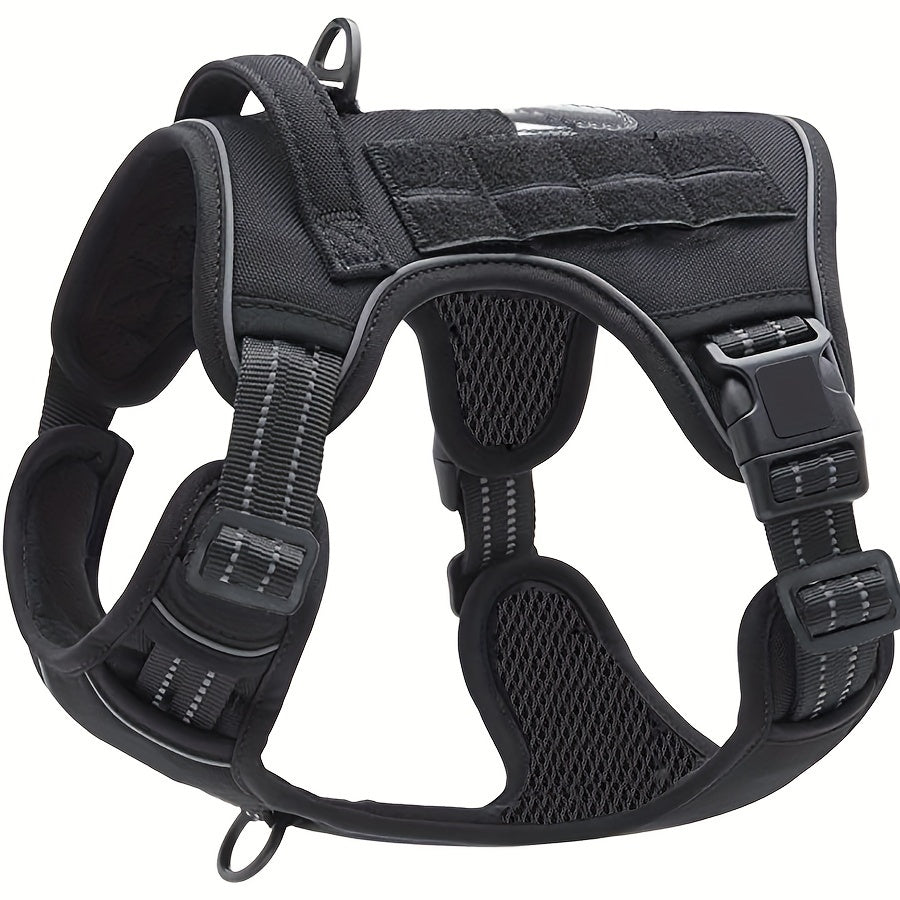 Reflective No-Pull Dog Harness Military Style S-XL - Polyester Vest with Control Handle for Training & Service Dogs, Adjustable Tactical Harness, Black Dark Khaki Dark Violet Grey