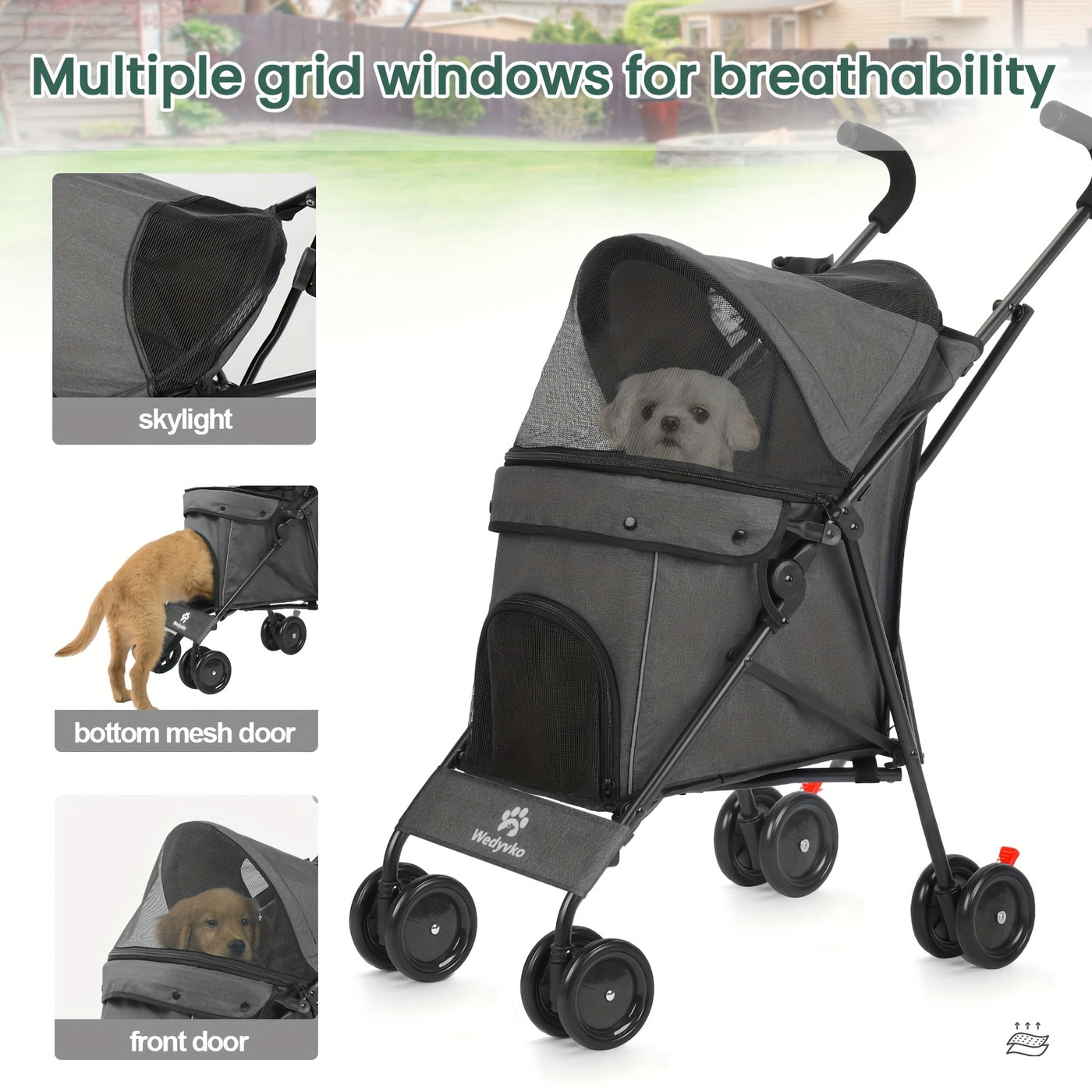 Travel Portable Pet Stroller Up to 33 Lbs – Foldable Dog & Cat Stroller for Small Puppies, Outdoor Walks & Trips | Black, Dark Green, Teal Blue, Light Pink