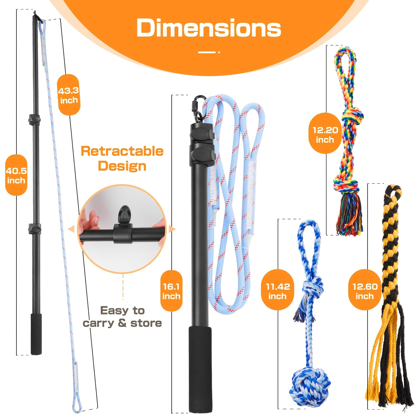 Dog Flirt Pole Telescopic Training Stick with Detachable Lure - Interactive Exercise Toy for Small Medium Large Dogs Agility Training
