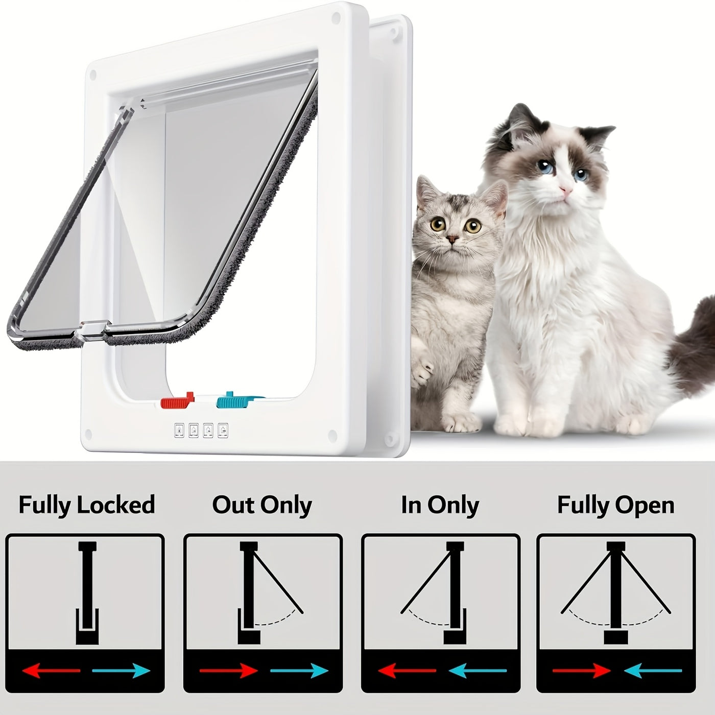 Pet Door for Cats & Dogs - 4-Way Safety Lock Weatherproof Cat Flap Dog Door, M/L/XL Sizes, White Black Coffee, Bonus Rainbow Ball Toy Included