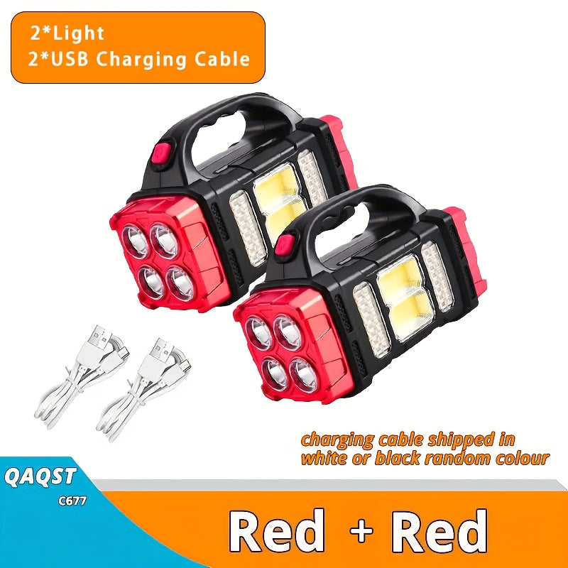 Solar & USB Rechargeable LED Lantern Flashlight – 1800mAh COB Work Light, 4 Modes, Emergency Power Bank, IPX4 Waterproof, Portable Camping Lantern, 1 or 2 Pack