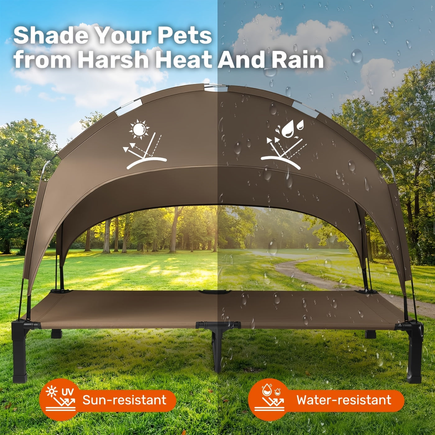 Elevated Dog Bed with Canopy – Outdoor Raised Pet Cot with Removable Shade Tent, Portable Cooling Bed for Dogs and Cats, 3 Sizes, 4 Colors