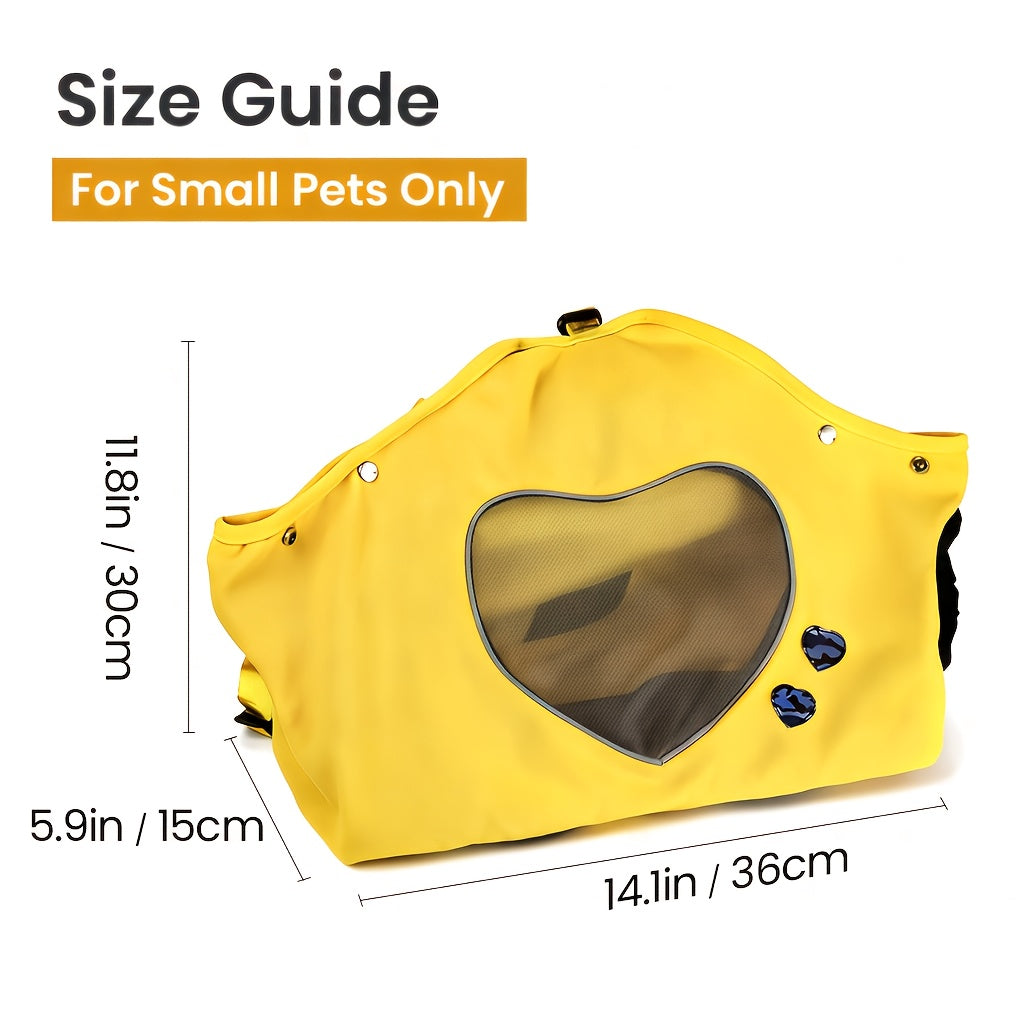 Crossbody Pet Carrier Bag with Heart Mesh Window – Hands-Free Dog & Cat Backpack with Waist Strap & Adjustable Shoulder Strap, Up to 15 Lbs | Bright Yellow