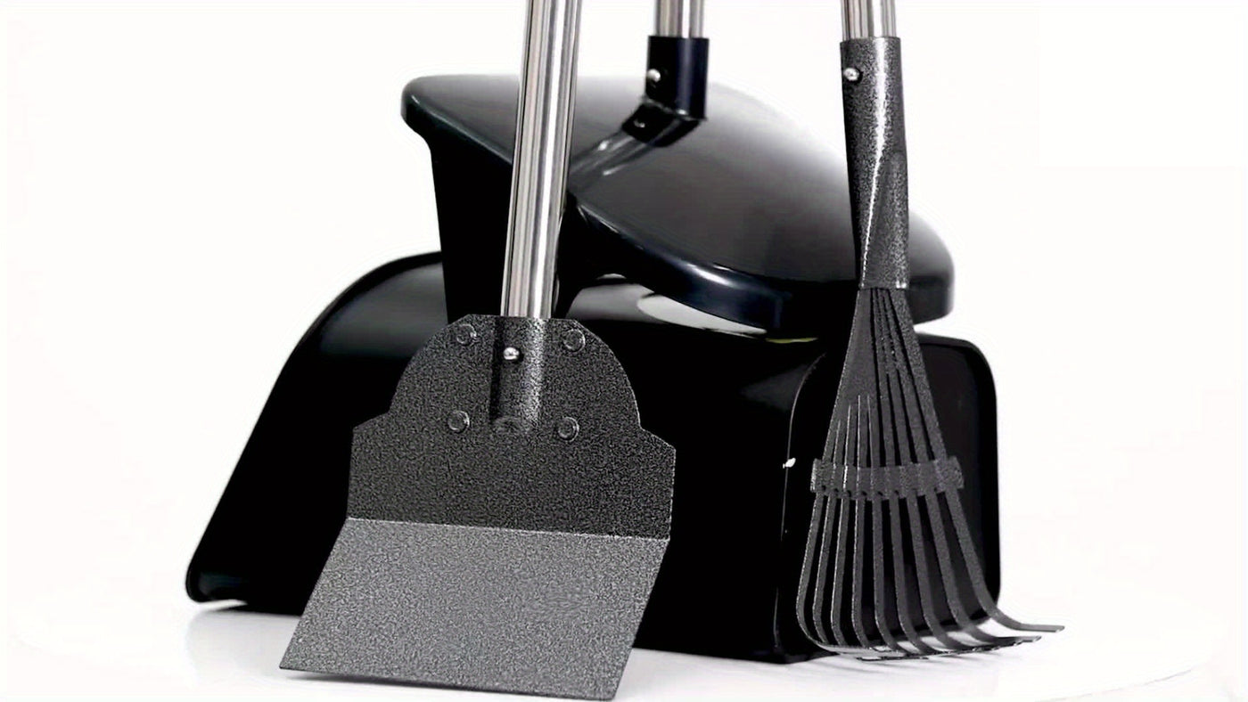Dog Pooper Scooper Set Heavy Duty – Long Handle with Swivel Bin, Rake & Spade for Grass, Dirt & Gravel, Includes 40 Waste Bags, 2 or 3 Piece Set for Large Dogs
