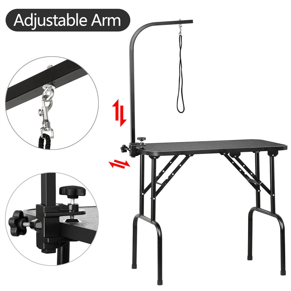 Foldable Pet Grooming Table with Height-Adjustable Arm – Non-Slip Waterproof Surface, Folding Legs for Easy Storage, Home & Professional Dog Cat Grooming Station