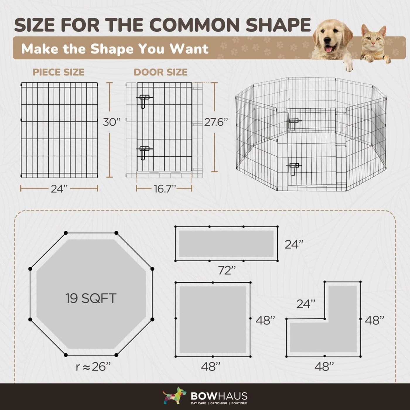 Metal Dog Playpen 8-Panel Foldable with Gate – Heavy-Duty Iron Exercise Fence Cage for Small Dogs, Indoor Outdoor Portable Kennel, 24"/30"/36" Height Options