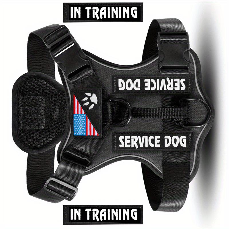Reflective Dog Harness Set with 5 Interchangeable Patches - Adjustable Oxford Vest, Mesh Inner Layer, Front & Back Clip, Anti-Pull, XS to XL, 10 Color Options