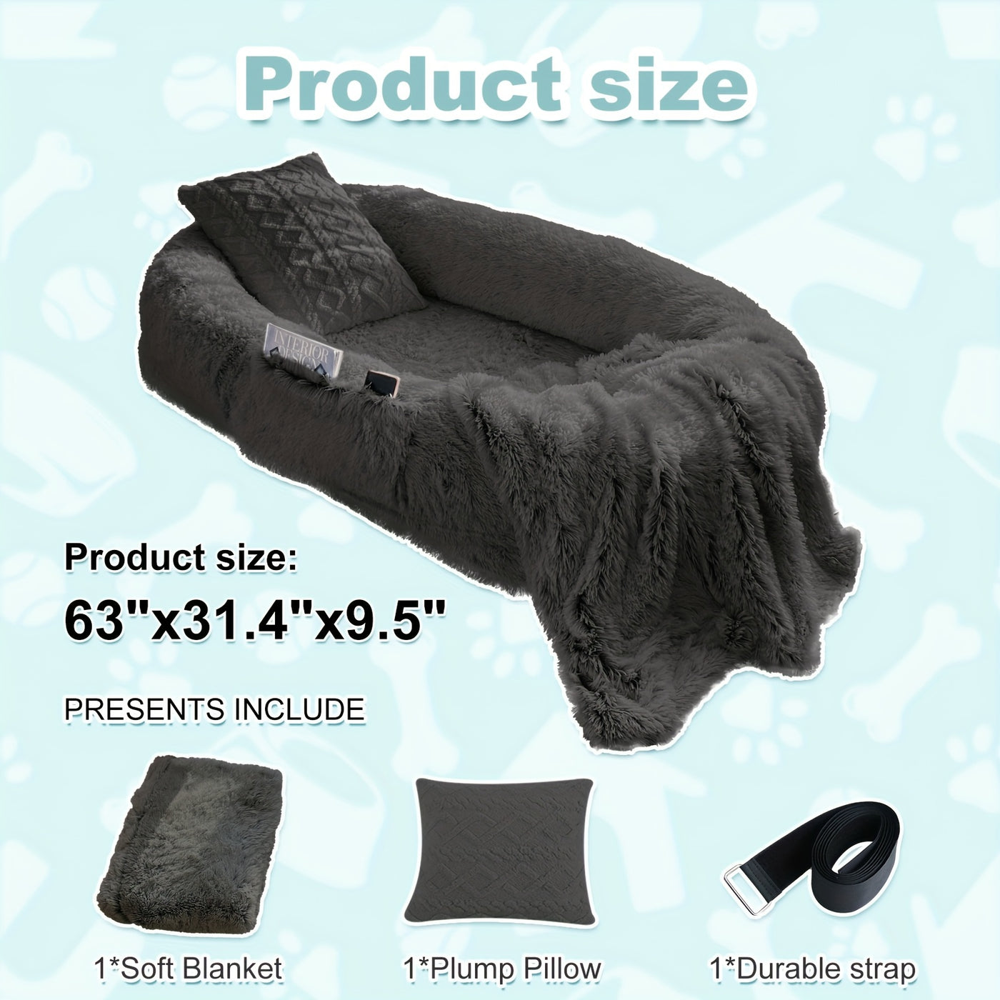 Human Dog Bed 70x44x11 Inch Giant Faux Fur Orthopedic Bed for People & Pets - Washable Non-Slip Extra Large Dog Bed for Adults, Napping, Lounging, All Breeds
