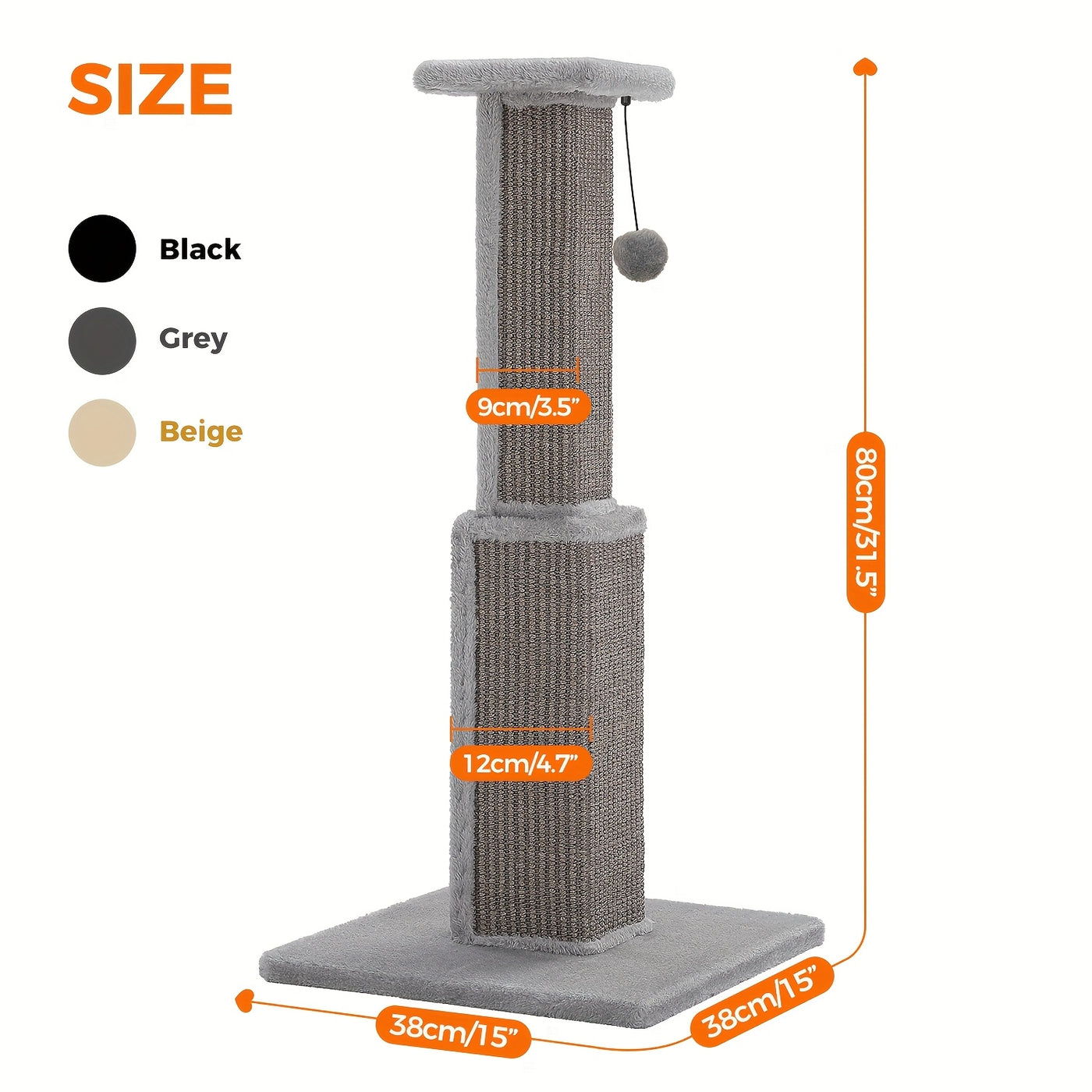 Multi-Tier Sisal Cat Scratching Post Tower with Dangling Ball - 18.9" & 32" Indoor Cat Tree for Energetic Cats, Sturdy Tiered Design, 6 Colors