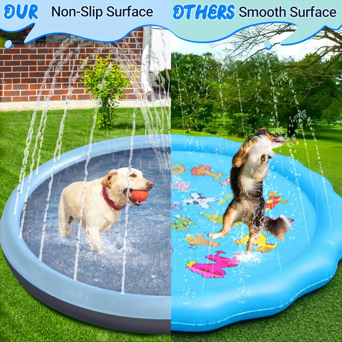 Dog Splash Pad Sprinkler Large Non-Slip – Heavy-Duty Nylon Outdoor Water Play Pad for Dogs, Backyard Summer Fun, 3 Sizes (75"/87"/97"), Blue
