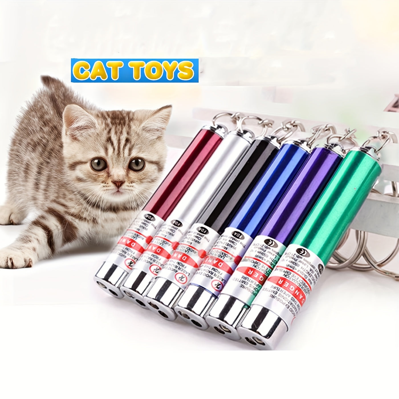 Cat Laser Pointer Toy 6 Pack Multicolor Mini Keychain LED - Interactive Chase Toy for Cats & Dogs Indoor Training Exercise