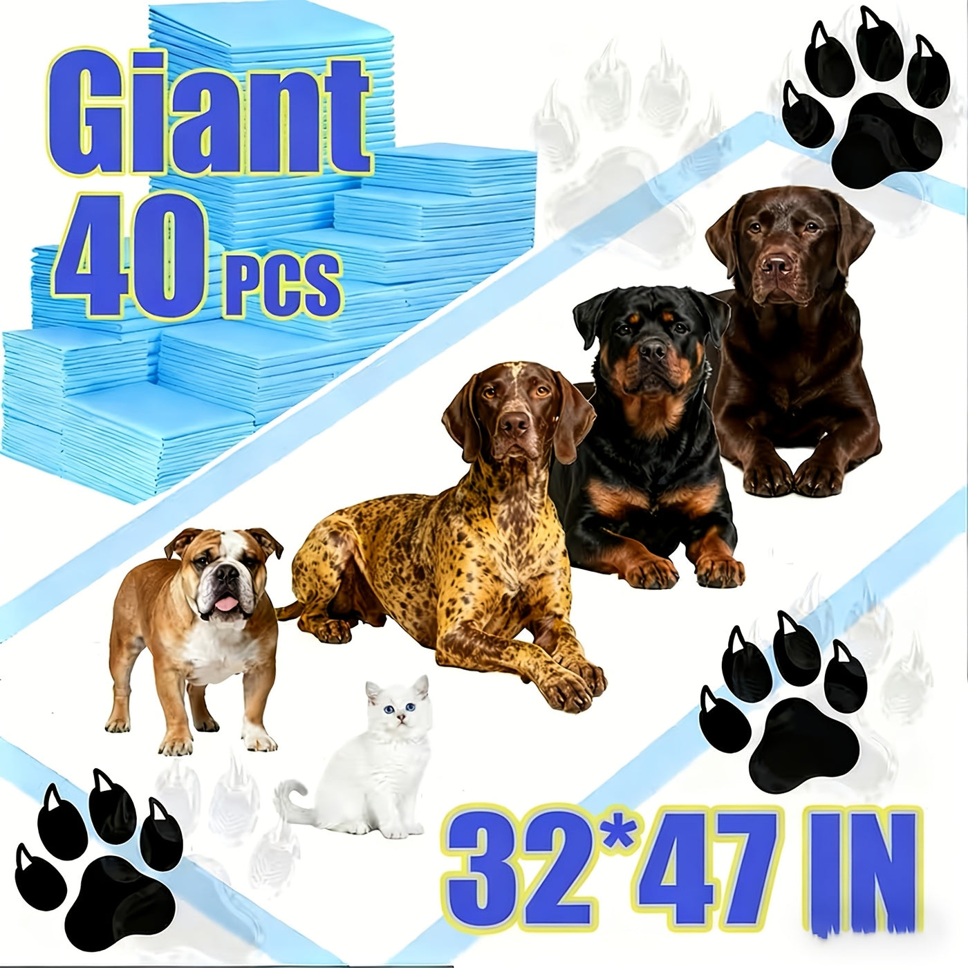 Disposable Dog Pee Pads - 8-Layer Super Absorbent Leak-Proof Puppy Potty Pads, XXXL Extra Large 31x47 / 32x36 / 57x31 in, 40 / 60 / 80 / 120 Count, for Cars Cages Sofas