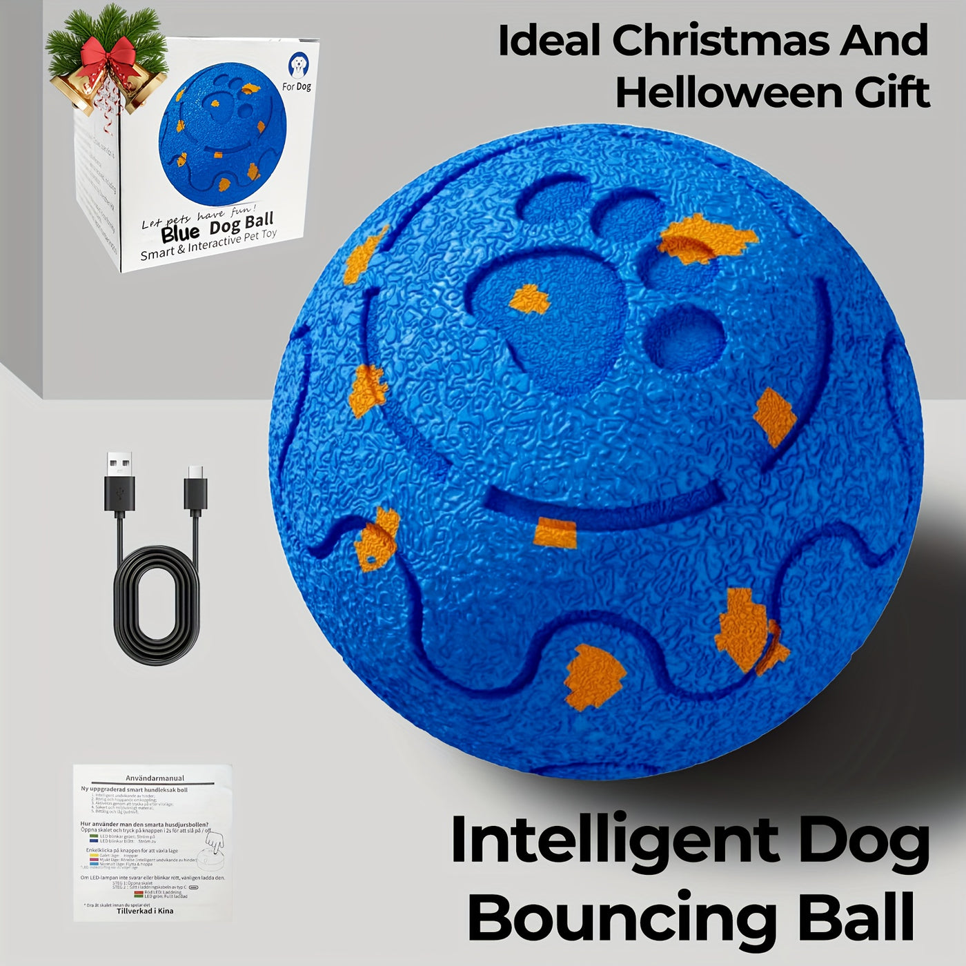 Smart Rechargeable Bouncing Dog Ball with 3 Interactive Modes – Obstacle Avoidance, Low Noise, Teeth Cleaning Toy for Medium & Large Dogs, Multi-Pet Households
