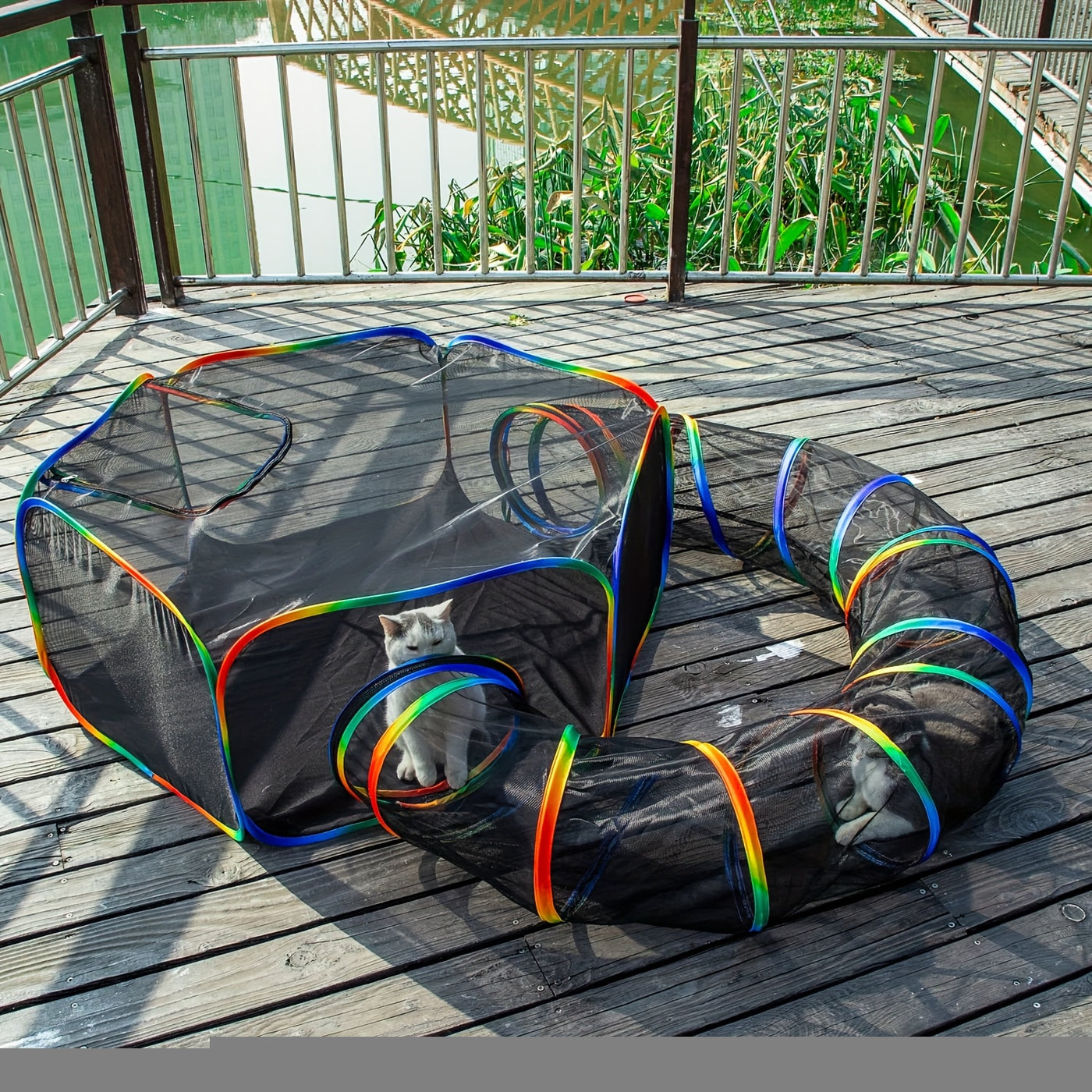 Outdoor Cat Tunnel Enclosure & Playpen – Rainbow Cat Tent with Circle Tunnel for Indoor Outdoor Cats, Portable Cat Playground for Kittens & Small Animals