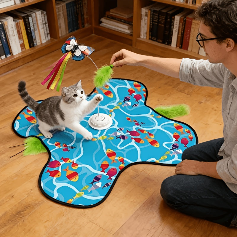 Motion-Activated Interactive Cat Toy 2-in-1 Rechargeable with Flying Butterfly Hidden Feathers & Animal Sounds - 360° Self-Play for Kittens & Cats