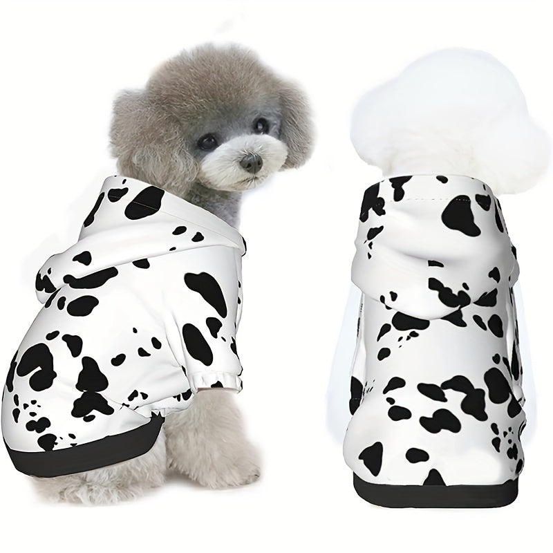 Dalmatian Print Dog Hoodie with Pocket – Soft Pullover Sweatshirt for Small Medium Large Dogs, Pet Halloween Costume Clothes Autumn Winter Outfit
