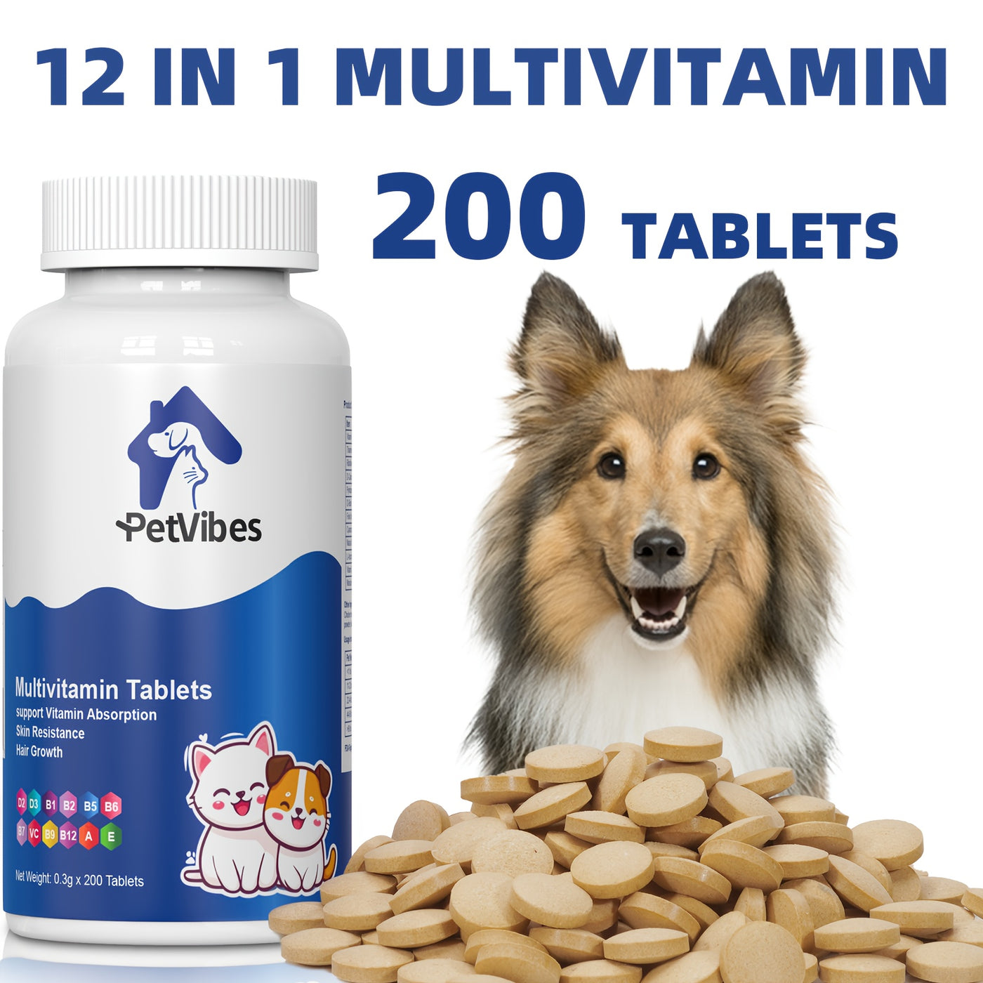 Senior Dog & Cat Multivitamin Supplement – 5-in-1 Amino Acid & Vitamin Formula for Aging Pets, Supports Immunity, Joints, Skin & Coat, Large Bottle