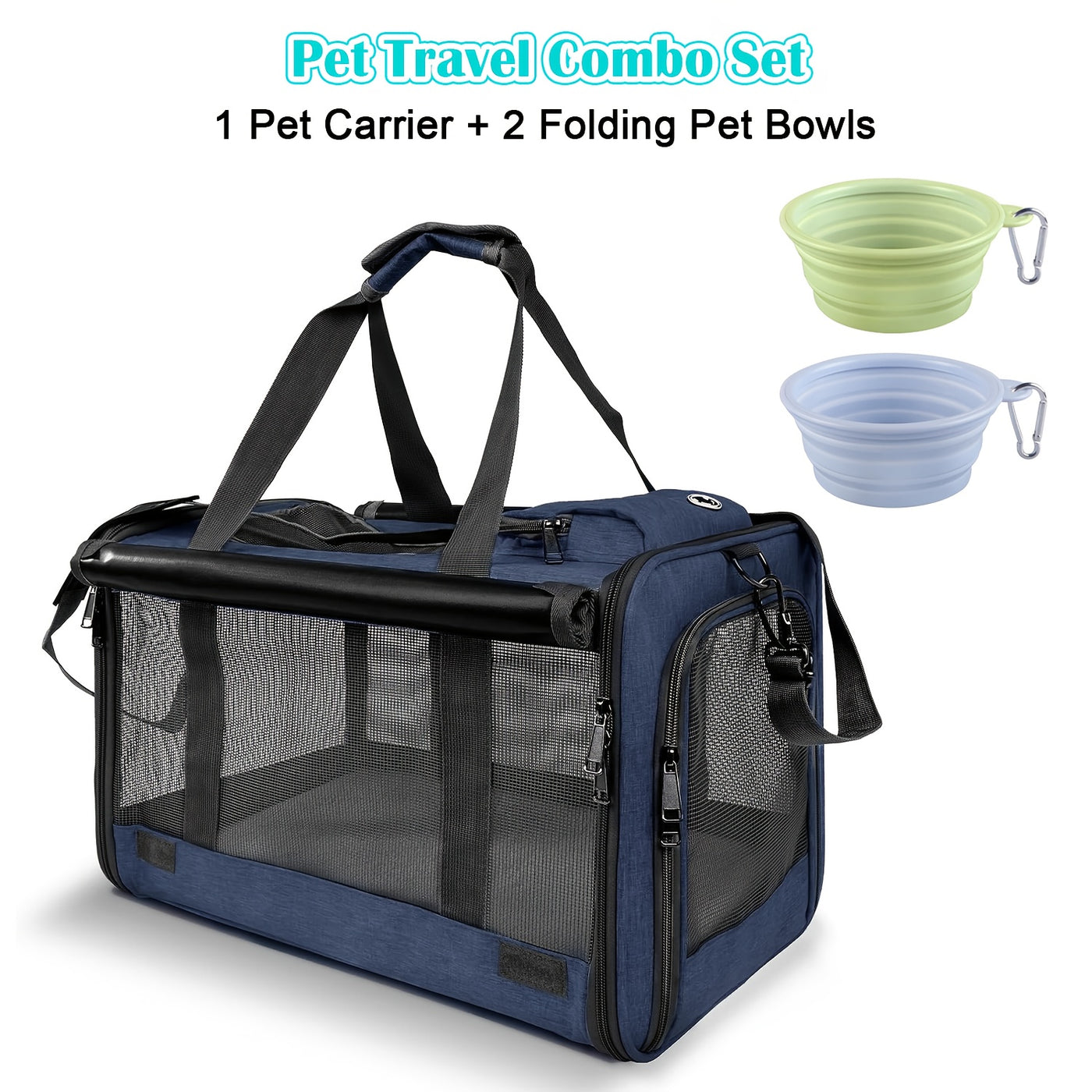 Airline Approved Soft-Sided Pet Carrier for Large Medium Cats & Small Dogs – Breathable Collapsible Travel Bag, Multiple Colors, Optional Combo with Bowls & Pet Glove