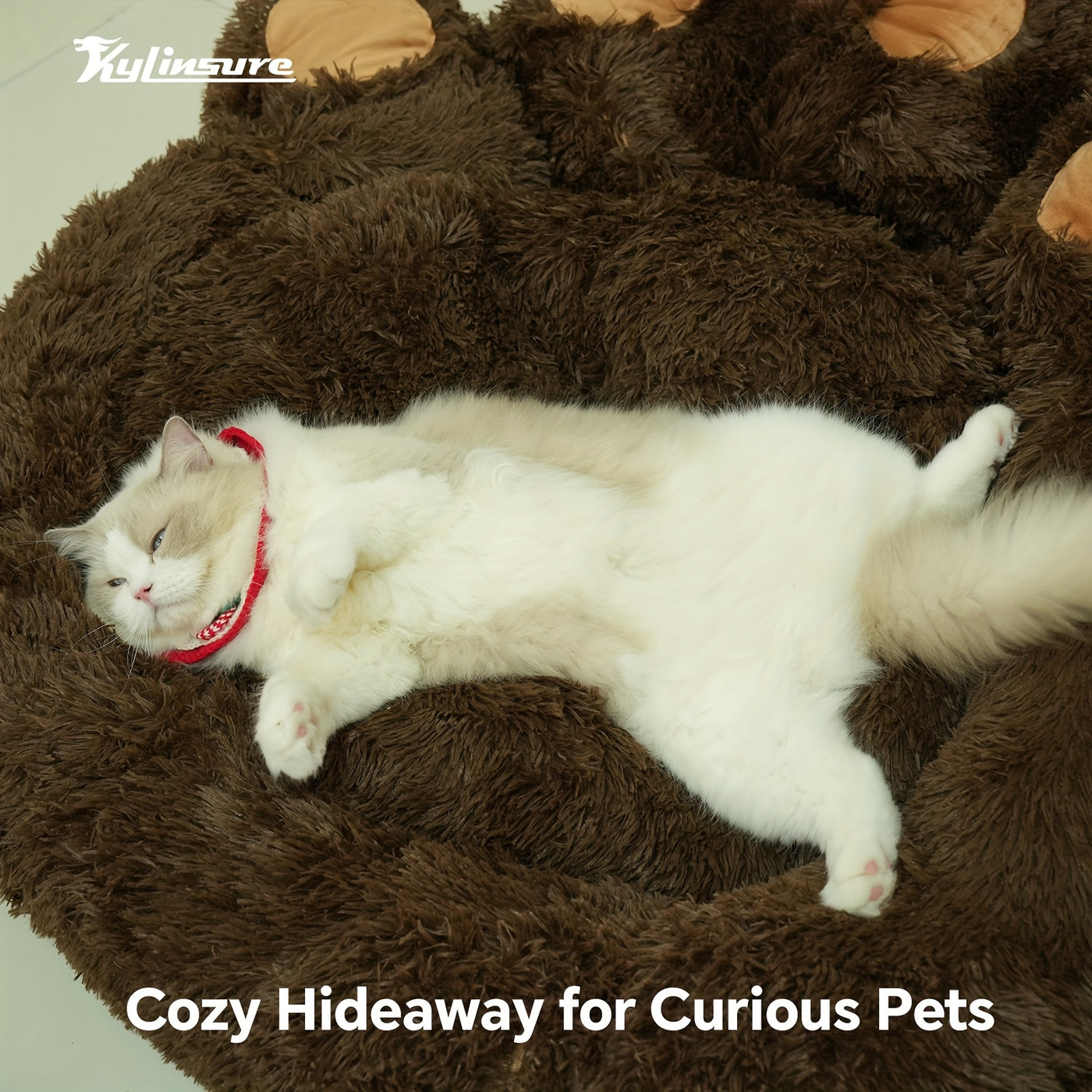 Calming Donut Dog Bed – Bear Paw Shaped Round Plush Pet Bed, Warm Soft Cushion for Dogs and Cats, Multiple Sizes with Bonus Pet Scarf
