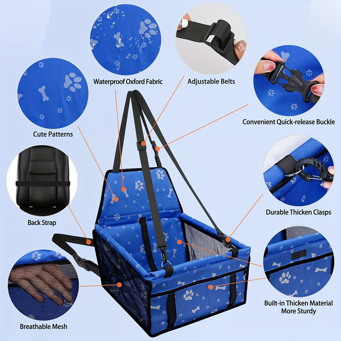 Dog Car Booster Seat & Travel Carrier – Oxford Breathable Foldable Washable Pet Car Seat with Safety Leash, Adjustable Straps & Elevated View for Small Dogs and Cats