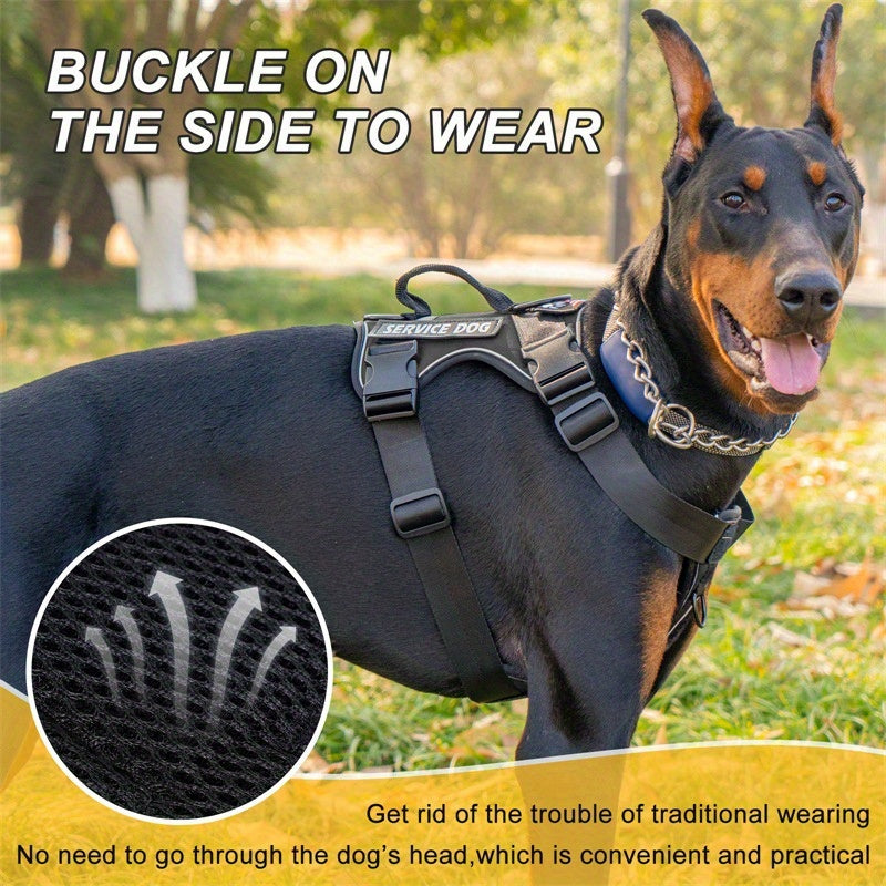 Reflective Dog Harness Set with 5 Interchangeable Patches - Adjustable Oxford Vest, Mesh Inner Layer, Front & Back Clip, Anti-Pull, XS to XL, 10 Color Options