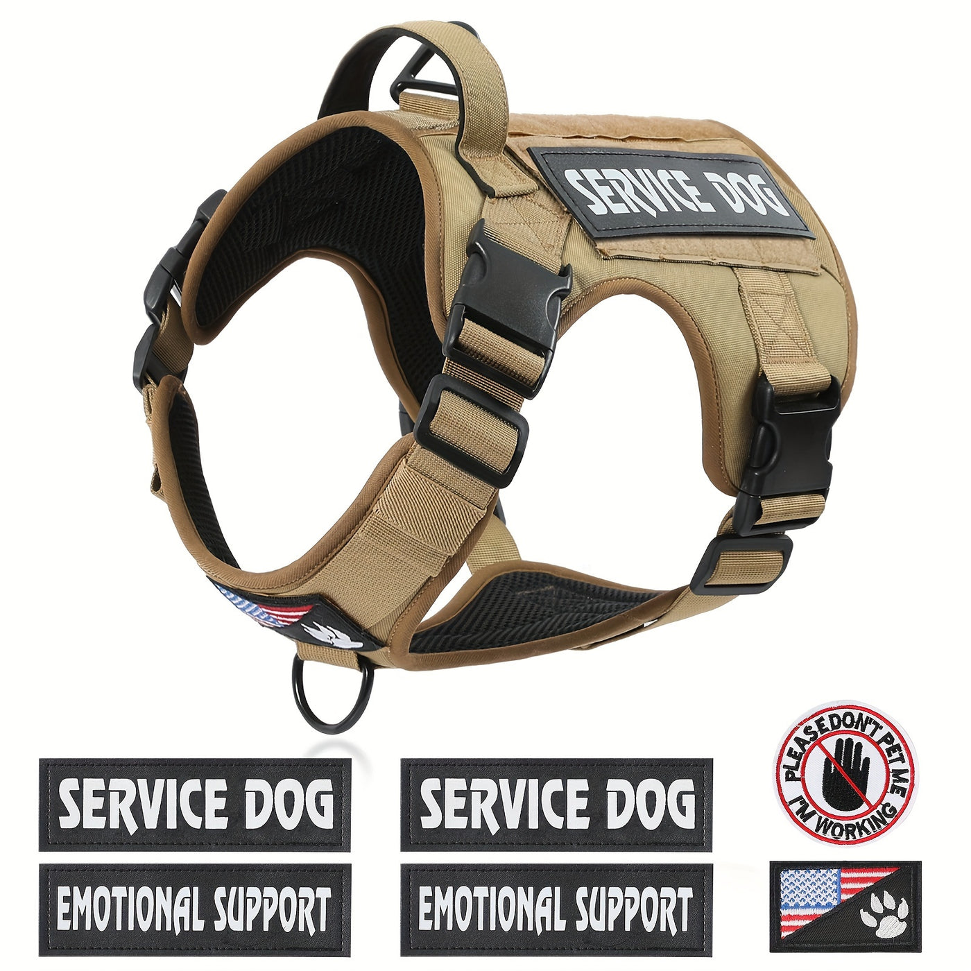Tactical Dog Harness Chest Vest with MOLLE Panels, Handle & Leash Clip – Heavy Duty Adjustable Military-Style Pet Harness for Medium Large Dogs Walking Training Outdoor Adventures