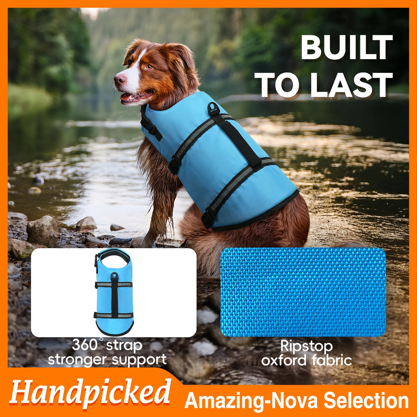 Dog Life Jacket for Swimming – Ripstop Buoyancy Vest with Handle, Hook & Loop Closure, Flotation Safety Coat for Small Medium Large Dogs, Pool Lake & Beach Use