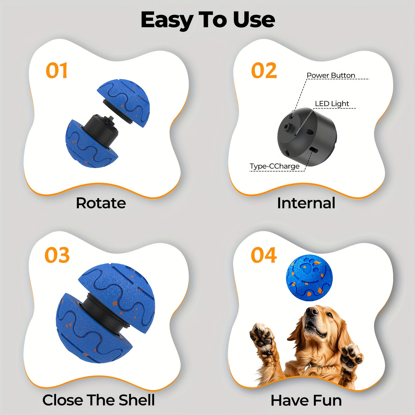 Smart Rechargeable Bouncing Dog Ball with 3 Interactive Modes – Obstacle Avoidance, Low Noise, Teeth Cleaning Toy for Medium & Large Dogs, Multi-Pet Households