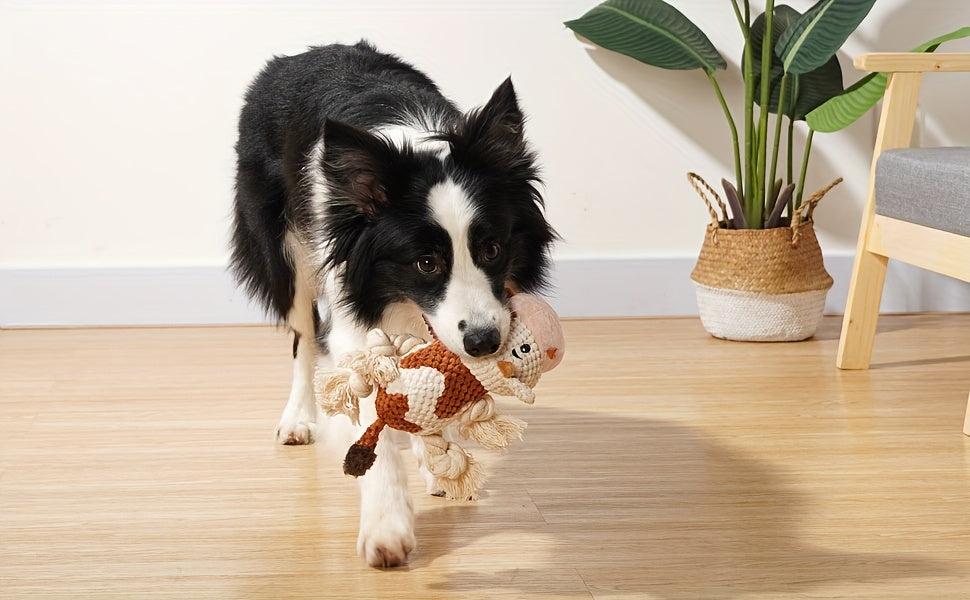 Squeaky Plush Dog Toy Cow – Interactive Tug of War Chew Toy with Crinkle Paper & IQ Training for Small Medium Large Dogs