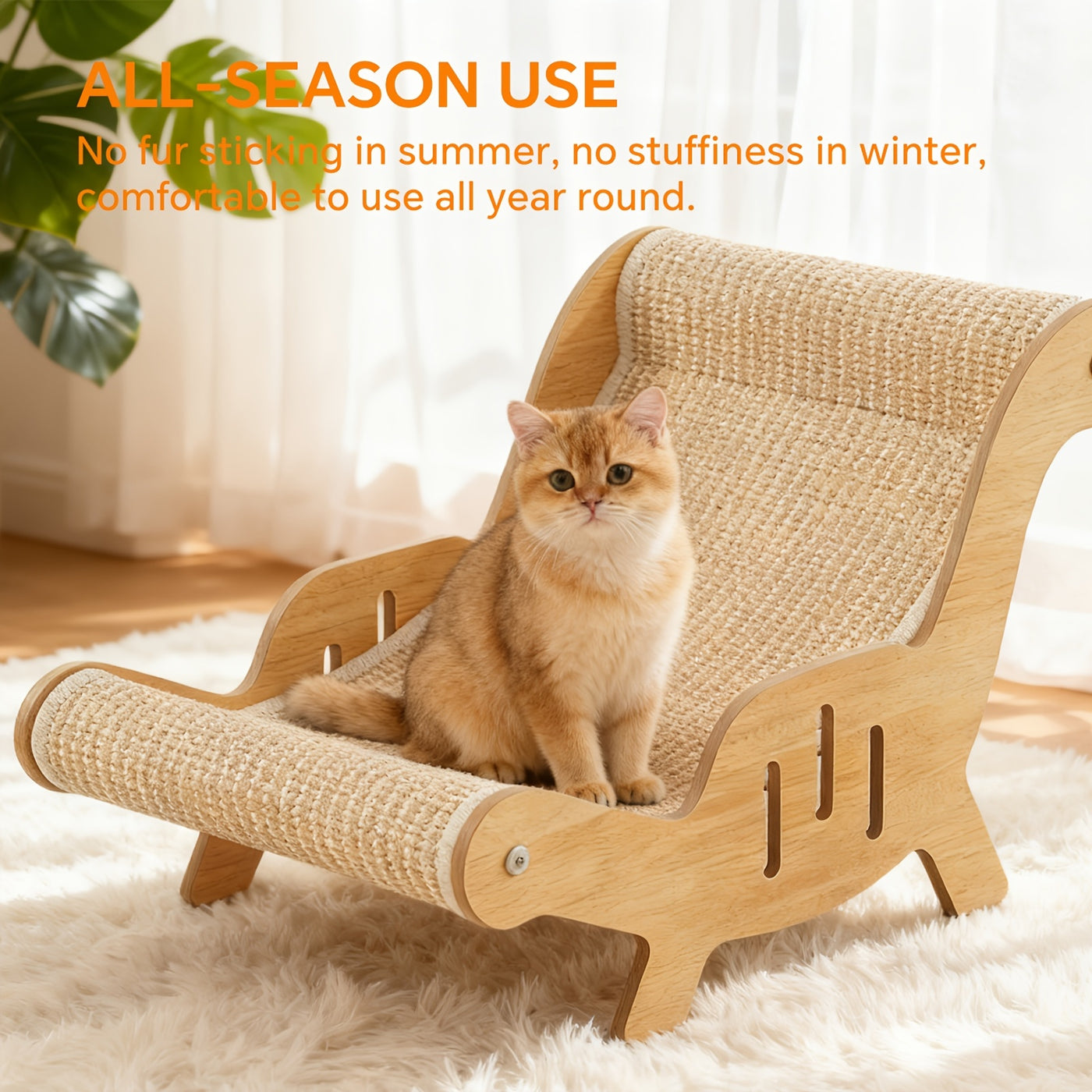 Sisal Rope Cat Scratcher Lounge Chair – Large Cat Sofa Bed with Scratch-Resistant Sisal, Sturdy Frame, Cozy Rest Area for Cats