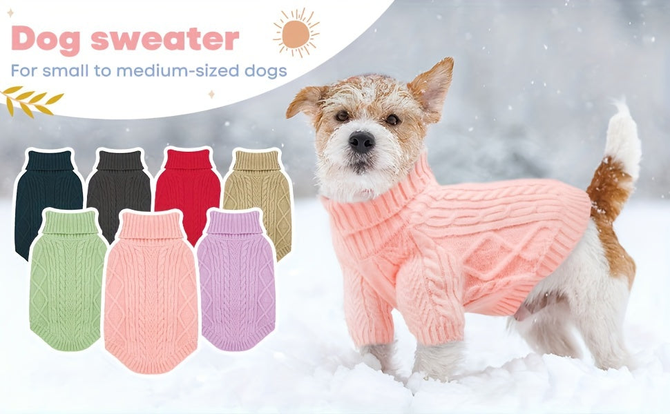 Turtleneck Dog Sweater – Warm Knit Pullover with Soft Long Sleeves for Small to Medium Dogs, All-Season Winter Fall Spring Pet Clothes for Chihuahua Bulldog Dachshund, Machine Washable
