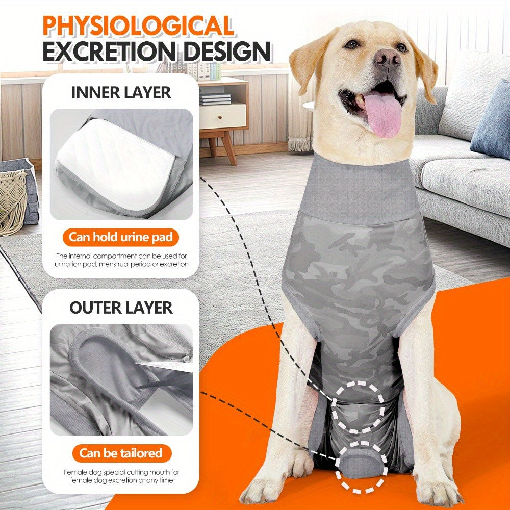Dog Recovery Suit After Surgery Female Breathable Spay Recovery Onesie Cone Alternative for Dogs – Soft Polyester Blend in Grey and Pink Sizes M to XL