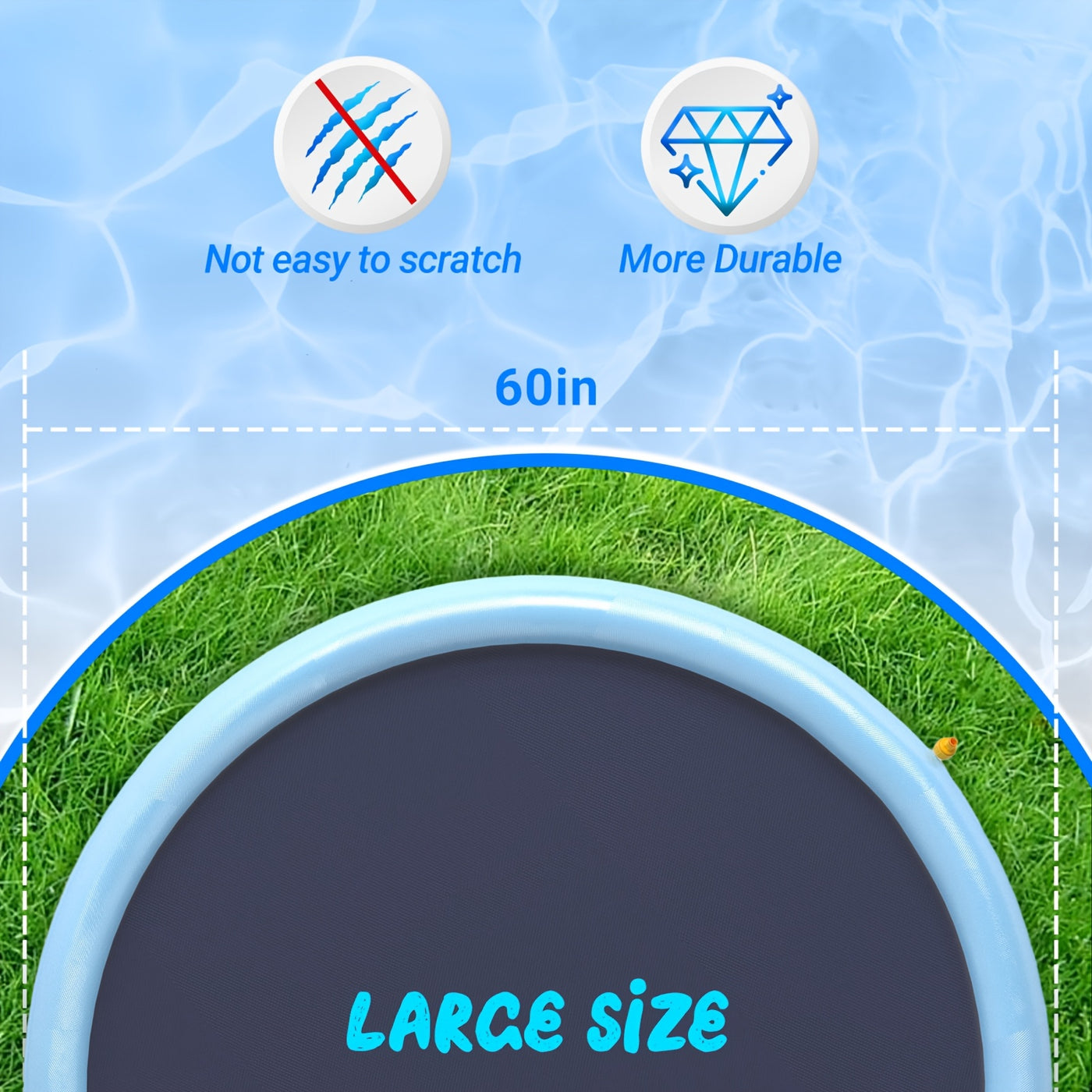 Dog Splash Pad Sprinkler Large Non-Slip – Heavy-Duty Nylon Outdoor Water Play Pad for Dogs, Backyard Summer Fun, 3 Sizes (75"/87"/97"), Blue