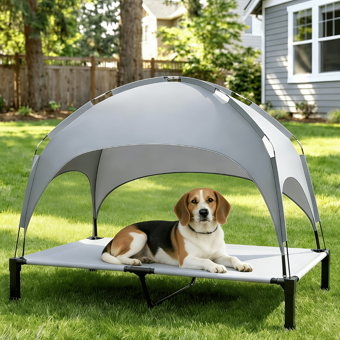 Elevated Dog Bed with Canopy – Outdoor Raised Pet Cot with Removable Shade Tent, Portable Cooling Bed for Dogs and Cats, 3 Sizes, 4 Colors