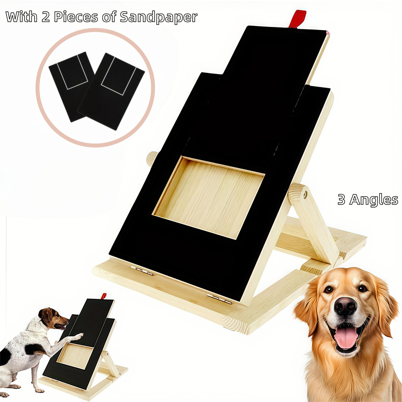 Dog Nail Scratch Pad Foldable Adjustable 3 Angles (45–65°) – Dog Nail File Scratch Board with 2 Sandpaper Sheets, Stress-Free Alternative to Dog Nail Clippers