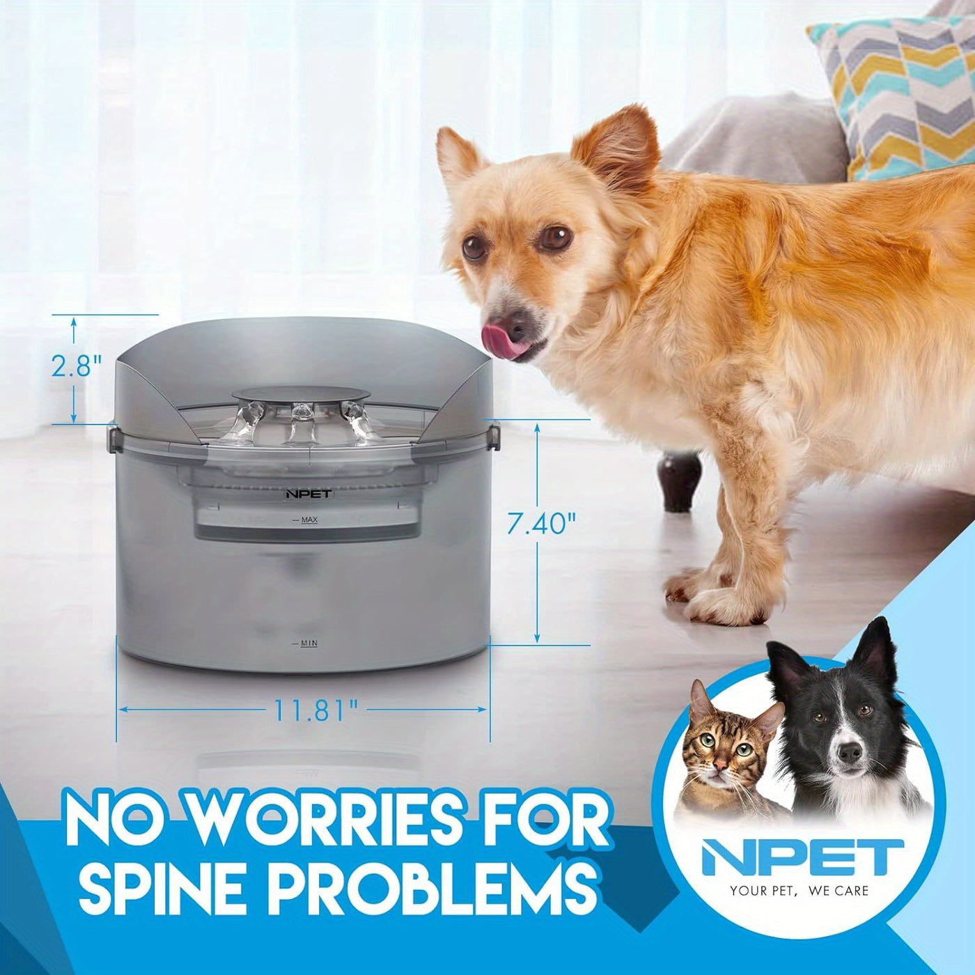 Large Dog Water Fountain 1.3-2 Gallon Triple Filtration Pet Drinking Fountain with Splatter Guard for Large Dogs & Multi-Pet Families