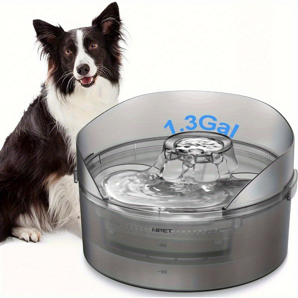 Large Dog Water Fountain 1.3-2 Gallon Triple Filtration Pet Drinking Fountain with Splatter Guard for Large Dogs & Multi-Pet Families